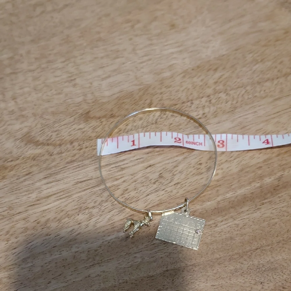 Gold (17 Grams) Women's Charm Bangle Bracelet with Calendar Tag - Picture 6 of 6
